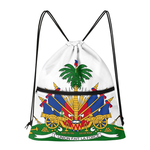 Haiti Drawstring Zipper Bag Backpacks Haiti White